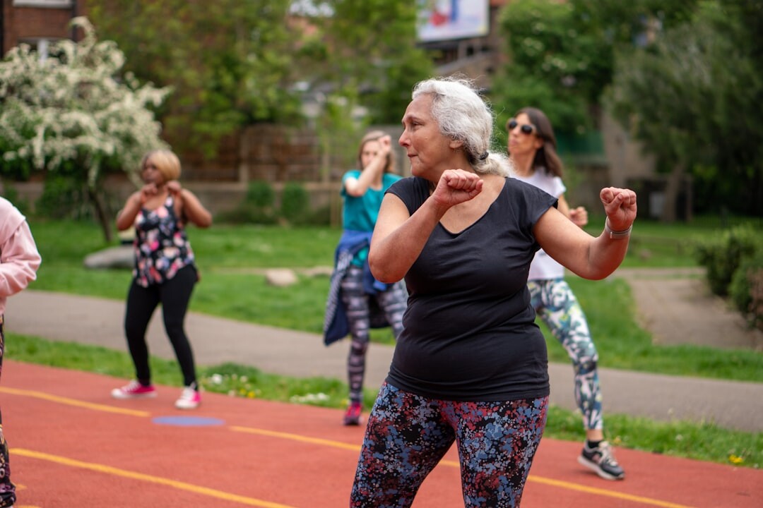 Seniors participating in a group fitness class