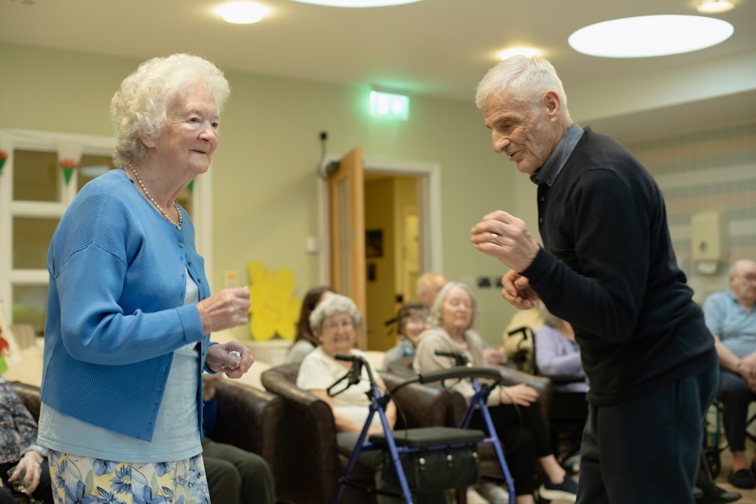 Seniors dancing together at a social event